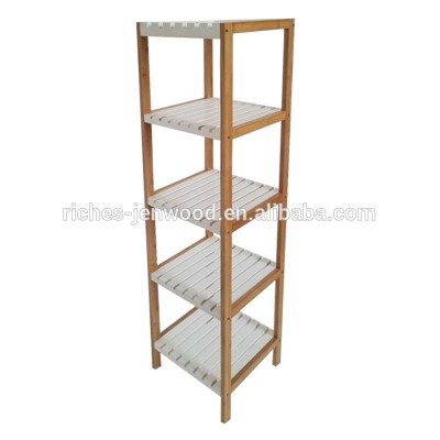 Bamboo and MDF 5 tier bathroom corner shelf