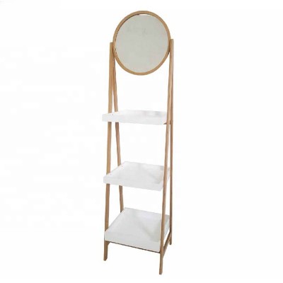 Bathroom bamboo ladder storage wall corner shelf with mirror