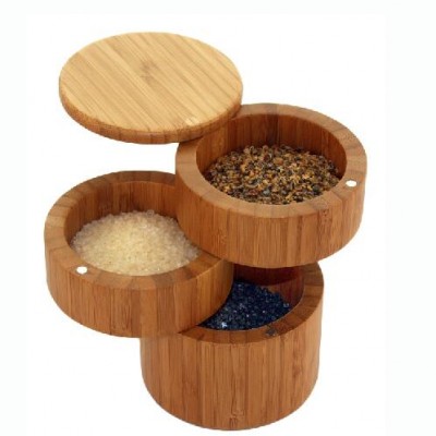 Round 3 tiers bamboo salt pepper box with Magnetic Lid